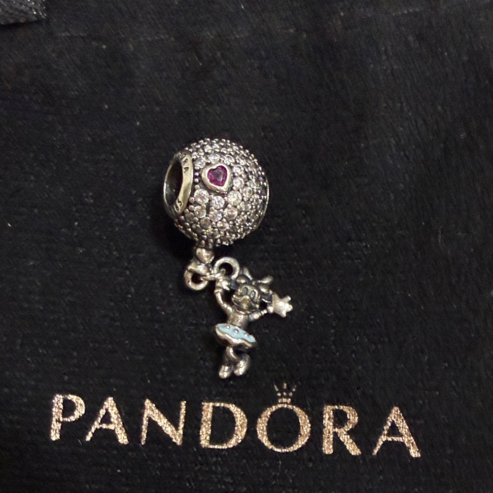 Pandora Disney Minnie Mouse dangling Charm with Pink Heart and White Rhinestones